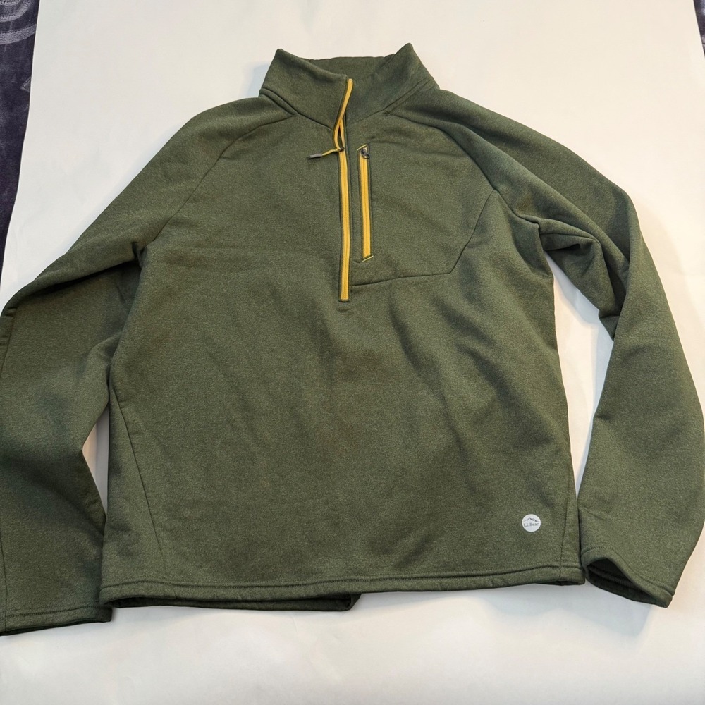 LL Bean Mens Mountain Fleece Half Zip Pullover Green Medium‎ Outdoor Hiking Gorp